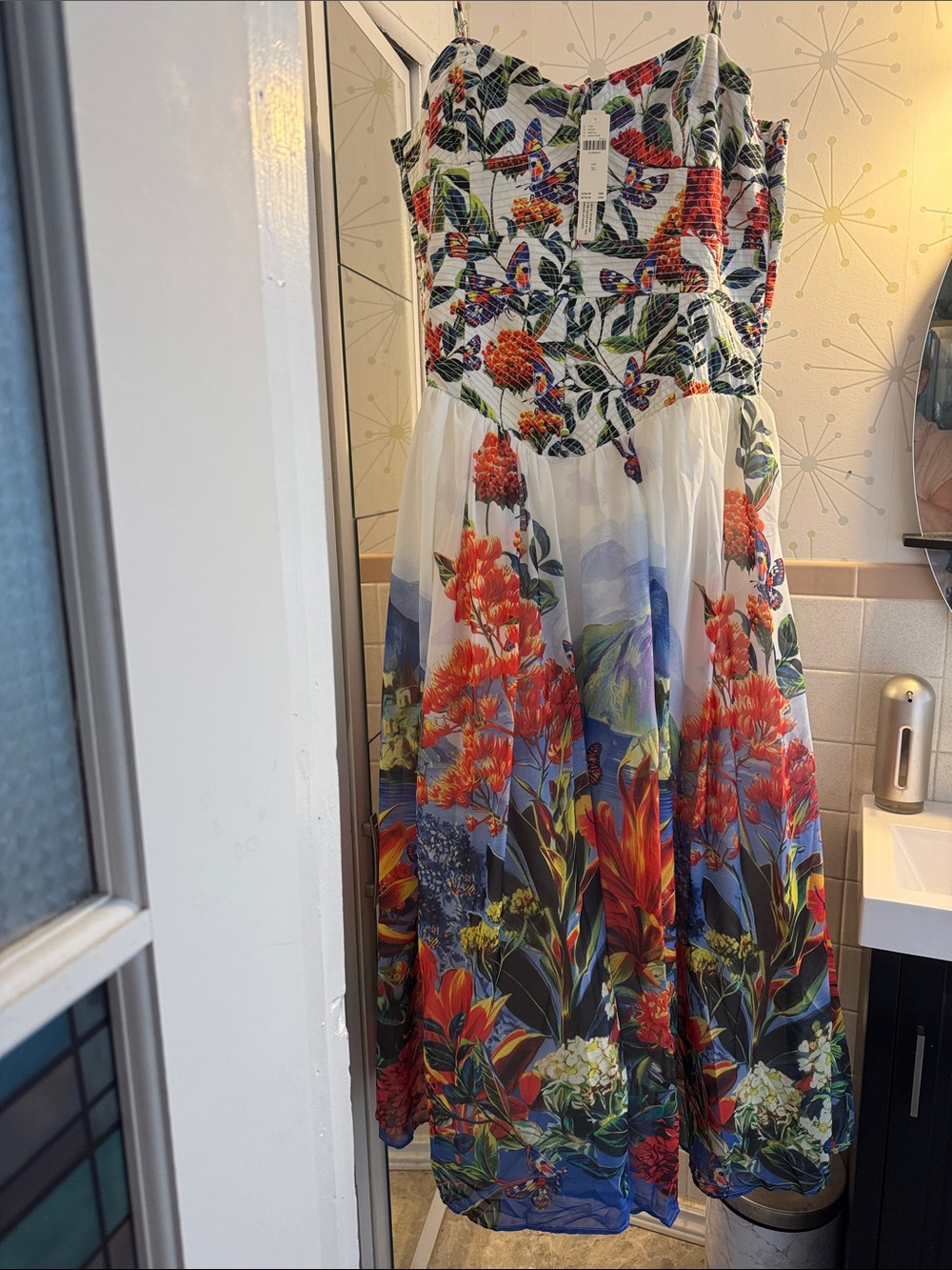 Floral Maxi Dress in Red, Blue & Green